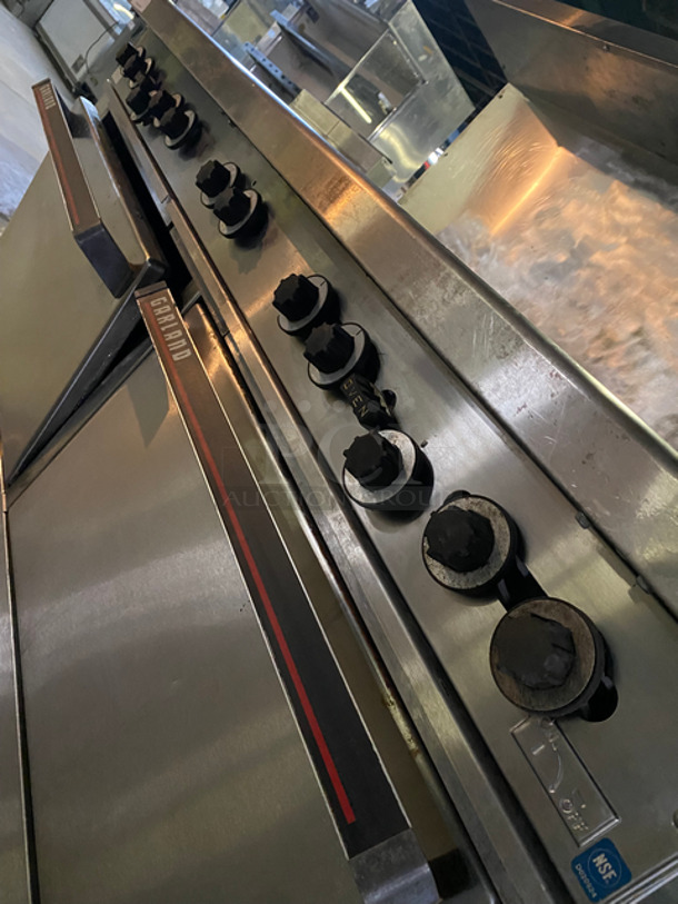Garland Commercial Natural Gas Powered 10 Burner Stove! With 2 Full-Size Ovens Underneath! With Metal Oven Racks! With Raised Back Splash & Salamander Shelf! Stainless Steel! On Casters! - Image 9 of 10
