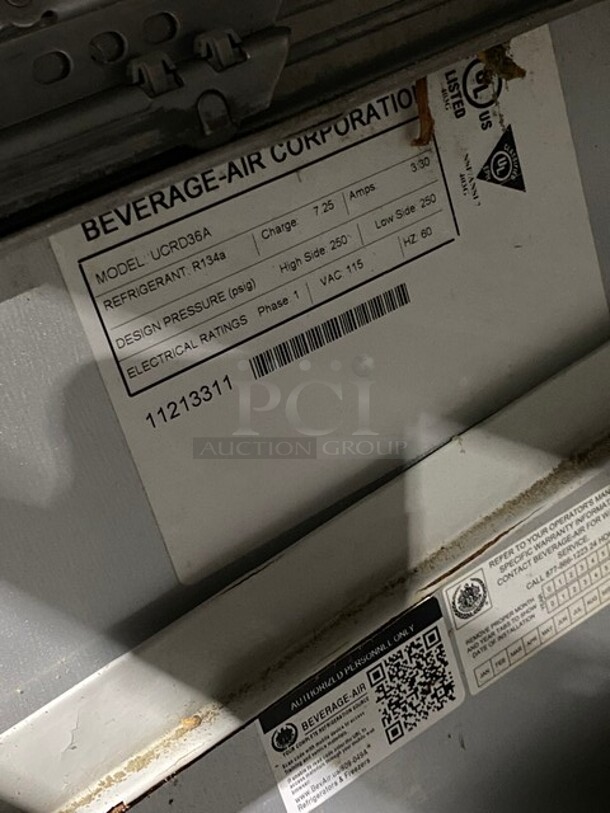 Beverage Air Commercial Refrigerated 2 Drawer Lowboy Worktop Cooler! All Stainless Steel! On Casters! Model UCRD36A SN 11213311 115V PHASE 1 - Image 6 of 7