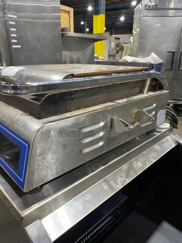 Globe Commercial Countertop Electric Powered Panini Press! With Ribbed Press! All Stainless Steel! Model: GPG14D 120V - Image 2 of 9