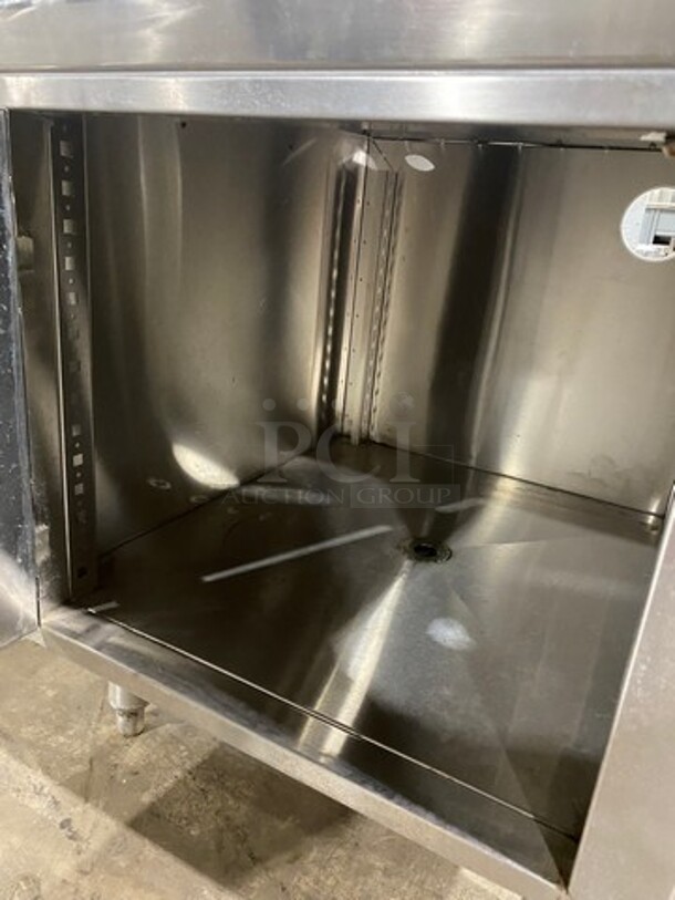Custom Made Commercial Equipment Cabinet Stand! With Back Splash! With Single Door Storage Space Underneath! All Stainless Steel! On Legs! - Image 6 of 7