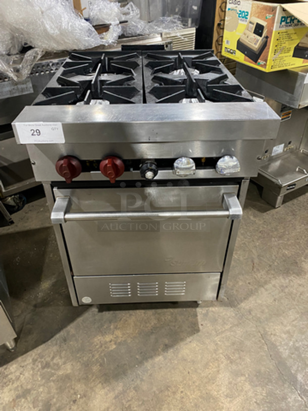 Sunfire Commercial Natural Gas Powered 4 Burner Stove! With Full Size Oven Underneath! Metal Oven Rack! All Stainless Steel! On Legs!
