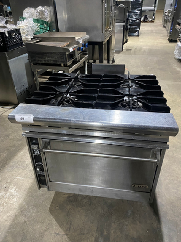 Jade Range Wide Body Natural Gas Powered Heavy Duty Commercial 4 Burner Range! With Full Size Oven Underneath! With Metal Oven Racks! All Stainless Steel! - Image 1 of 10