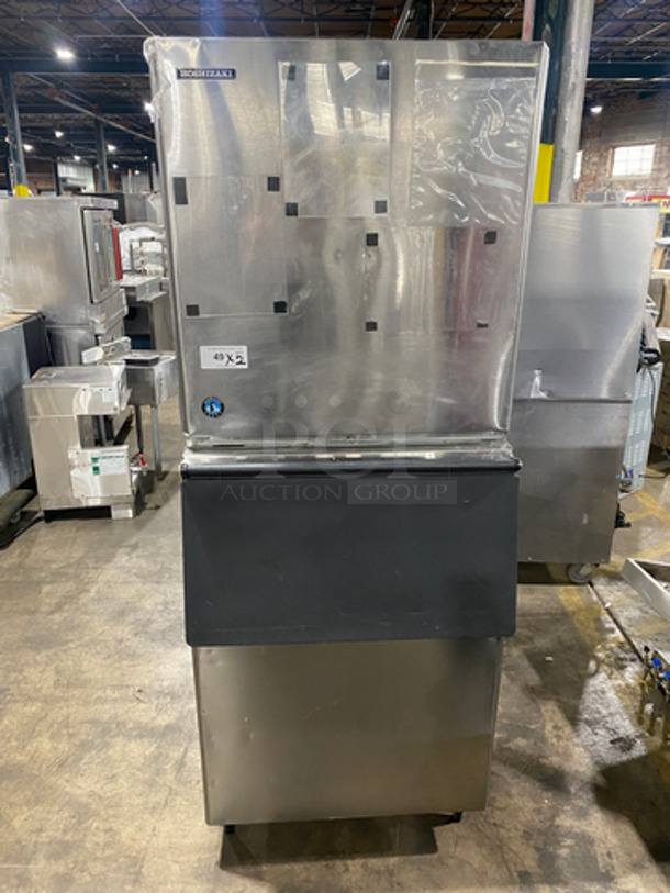 COOL! Hoshizaki Commercial Ice Making Machine! On Commercial Ice Bin! All Stainless Steel! On Legs! 2x Your Bid Makes One Unit! Model: KM901MRJ SN: H10686J 208/230V 60HZ 1 Phase