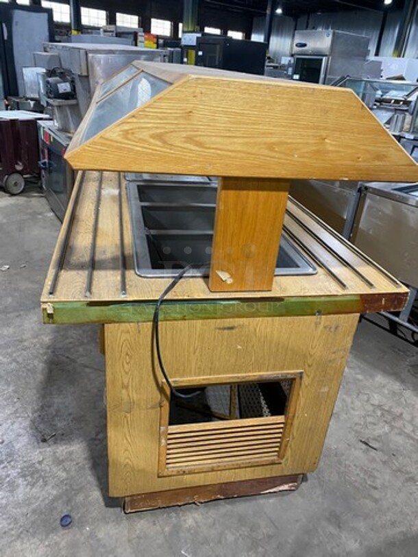 Atlas Metal Commercial Custom-Made Half Cold Pan Half Steam Table Food Serving Station! With Sneeze Guard! Stainless Steel With Wooden Outline! 208V 60HZ 1 Phase - Image 2 of 9