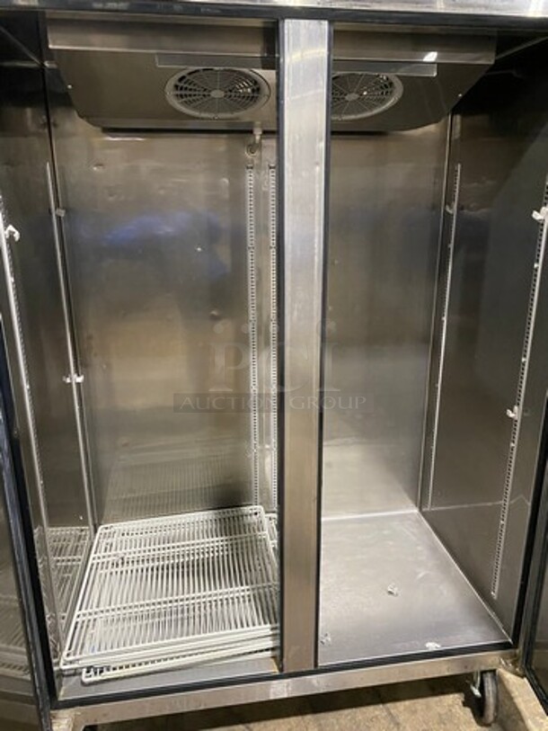 Turbo Air Commercial 2 Door Reach In Freezer! With Poly Coated Racks! Solid Stainless Steel! Model: M3F472 SN: K9F41A5026! 115V! On Casters!
 - Image 12 of 12