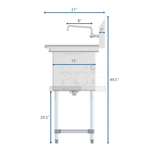 BRAND NEW SCRATCH AND DENT! 33 In. One Compartment Stainless Steel Commercial Sink With Drainboard, Bowl Size 15"X 15"X 12". - IN THE BOX - Image 4 of 4