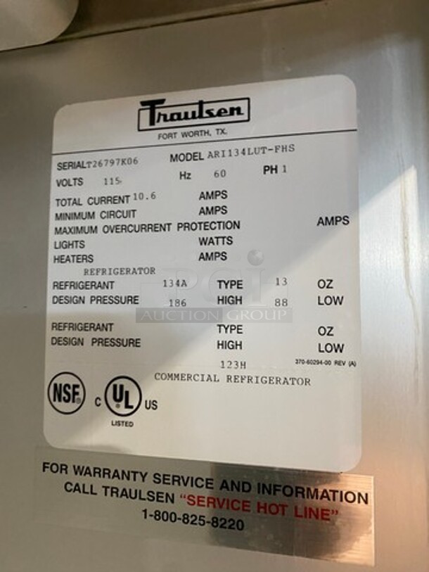 Traulsen Commercial Single Door Roll In Refrigerator! Solid Stainless Steel! Model: ARI134LUTFHS SN: T26797K06 115V 60HZ 1 Phase - Image 8 of 10