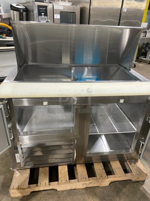 Leader Commercial Refrigerated Sandwich/Salad Prep Table! With Commercial Cutting Board! With 2 Door Storage Space Underneath! With Poly Coated Rack! All Stainless Steel! Model: LM48S/C SN: PW06M1003 115V 60HZ 1 Phase - Image 5 of 8