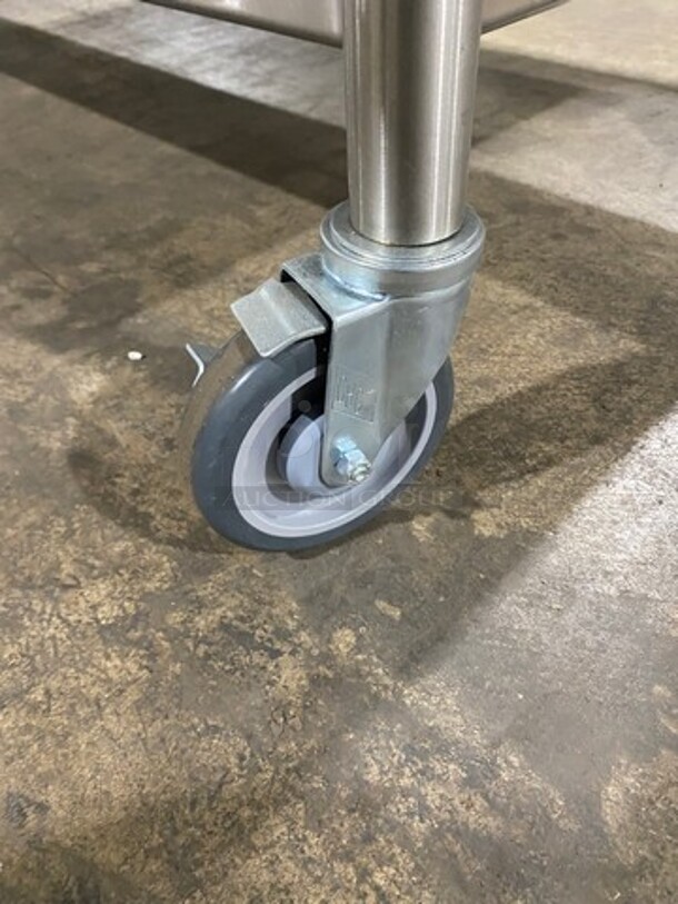 NEW! Emi Solid Stainless Steel Work Top/ Prep Table! With Back Splash! HEAVY GAGE!  With Storage Space Underneath! On Casters! - Image 7 of 8