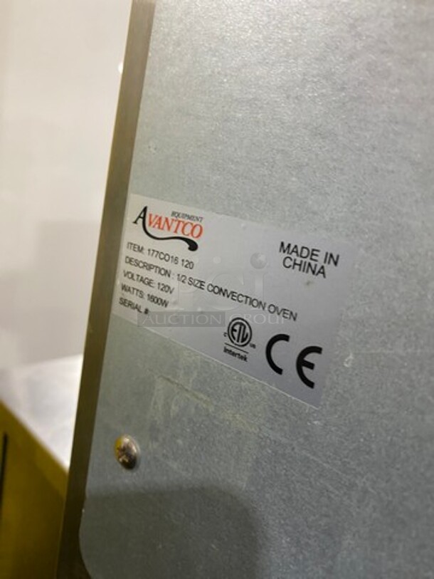 AVANTCO Commercial 1/2 Size Convection Oven! All Stainless Steel! Model 177CO16120!  1500Watts 120V 1Phase - Image 7 of 8