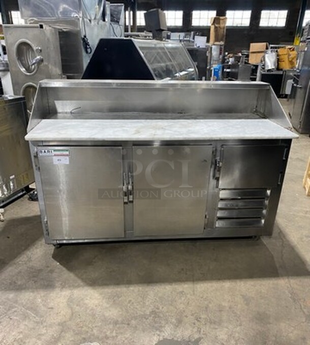 Bari Commercial Refrigerated Pizza Prep Table! With Marble Top! With 3 Door Storage Space Underneath! All Stainless Steel! On Casters! - Image 1 of 9