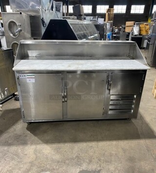 Bari Commercial Refrigerated Pizza Prep Table! With Marble Top! With 3 Door Storage Space Underneath! All Stainless Steel! On Casters!