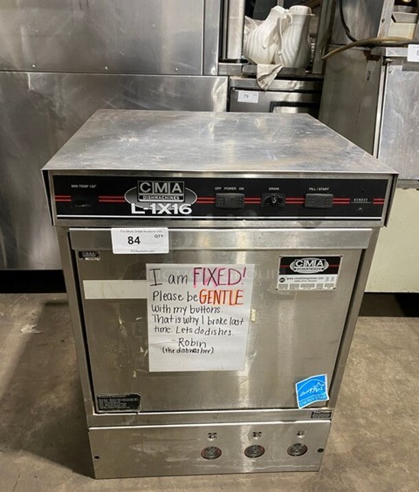 CMA Commercial Under The Counter Dishwasher! All Stainless Steel! MODEL L1X16 SN:182549 120V 1PH