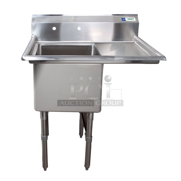 BRAND NEW SCRATCH AND DENT! Regency 600S1181818R Stainless Steel Commercial Single Bay Sink w/ Right Side Drain Board. Bay 18x18. Drain Board 17x20 - Item #1114460