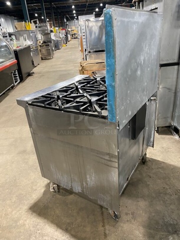 Garland Commercial Natural Gas Powered 6 Burner Stove! With Raised Back Splash! With Oven Underneath! Metal Oven Rack! All Stainless Steel! On Casters! - Image 4 of 9