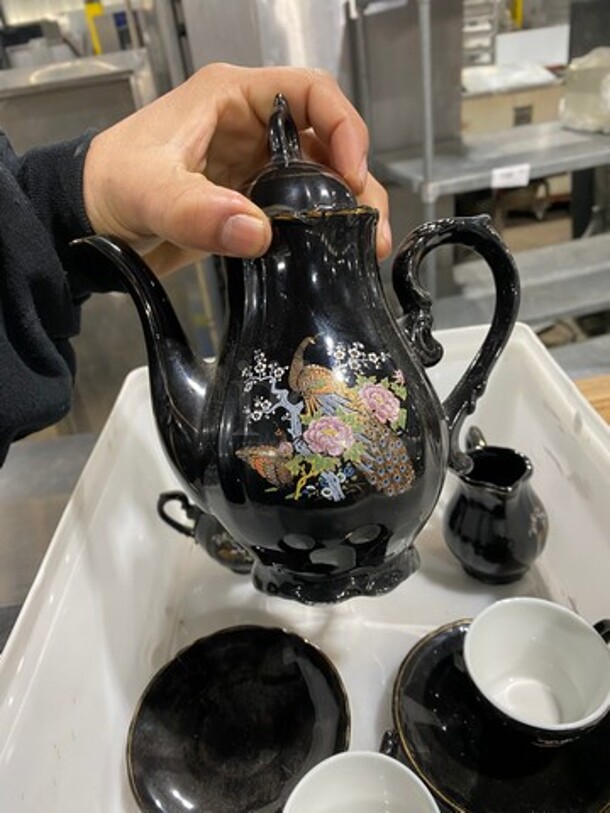 CUTE! ALL ONE MONEY! Complete Tea Set! Includes, Tea Pot With Lid, Sugar Bowl With Lid, Creamer Pitcher, 4 Teacups With Saucers! - Image 11 of 12