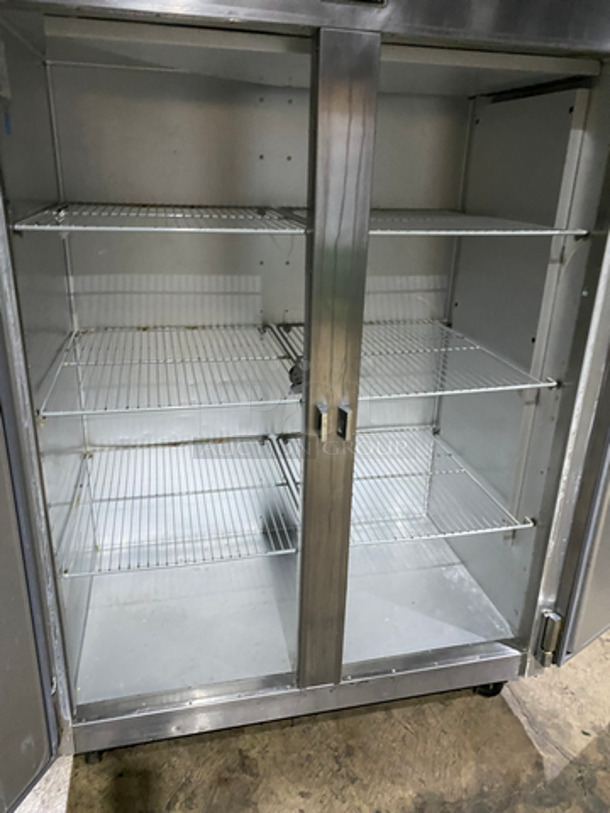 COOL! Traulsen 2 Door Reach In Freezer Unit! With Poly Coated Racks! All Stainless Steel! On Casters! Model: G22010 SN: TT50688J13 115V 60HZ 1 Phase! Works Great!  - Image 5 of 11