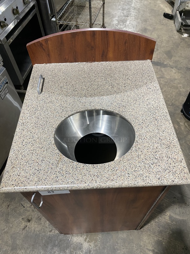 Wooden Style Heavy Duty Garbage Disposal Station! Marble Top! With Trash Bin! - Image 3 of 7