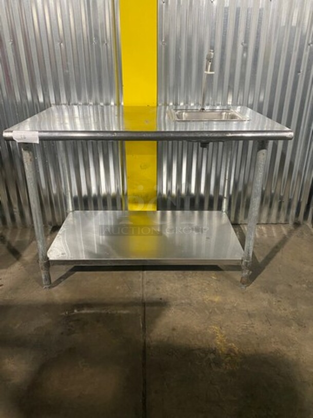 All Stainless Steel Commercial Prep Table! With Right Side Sink! With Water Dispenser! With Underneath Storage Space! On Legs! - Image 1 of 8