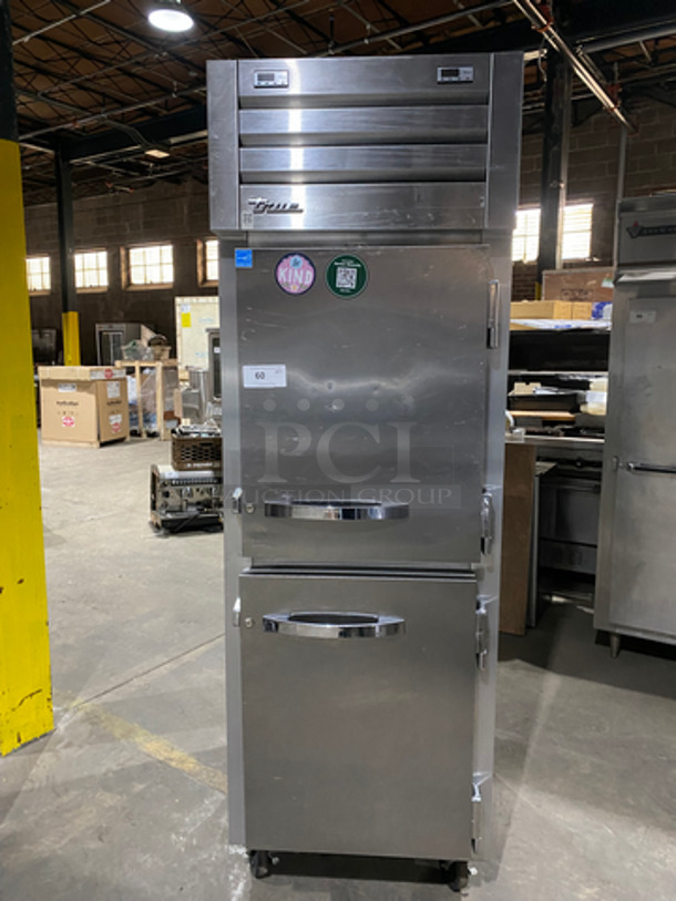SWEET! True Commercial Reach In Refrigerator/Freezer Combo! With 2 Half Doors! With Poly Coated Racks! All Stainless Steel! On Casters! Model: STG1DT2HS SN: 8629915 115V 60HZ 1 Phase! Works Great!