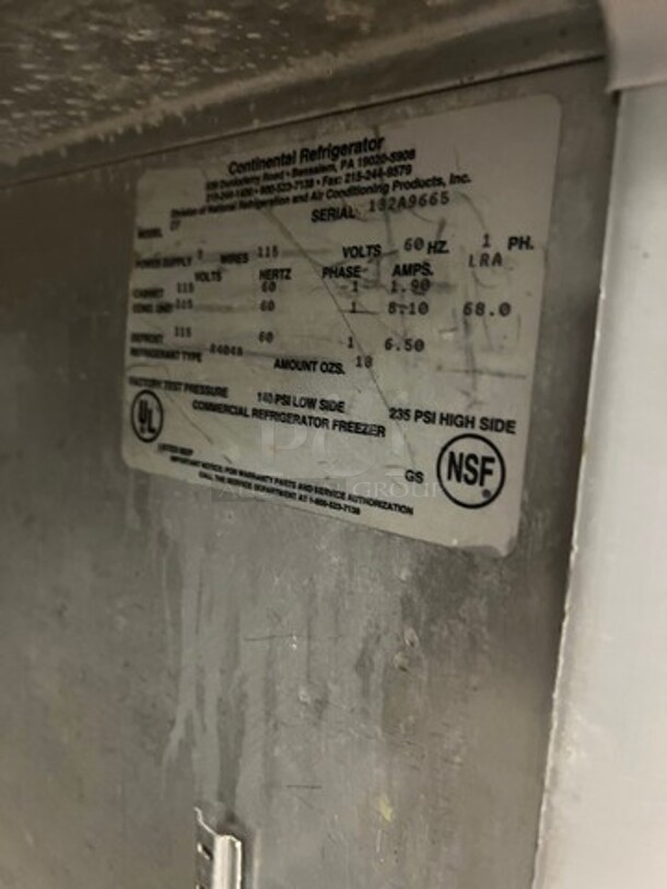 Continental Commercial 2 Door Reach In Freezer! With Poly Coated Racks! Solid Stainless Steel! On Casters! WORKING WHEN REMOVED! Model: 2F SN: 132A9665 115V 60HZ 1 Phase - Image 5 of 8