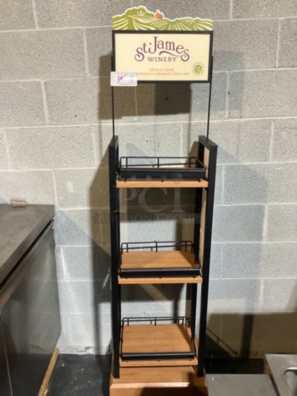 St. James Winery Merchandise on Castors, Wood and Metal Frame 
 16 x 10-¾ x 48-¼ 
 - Image 2 of 2