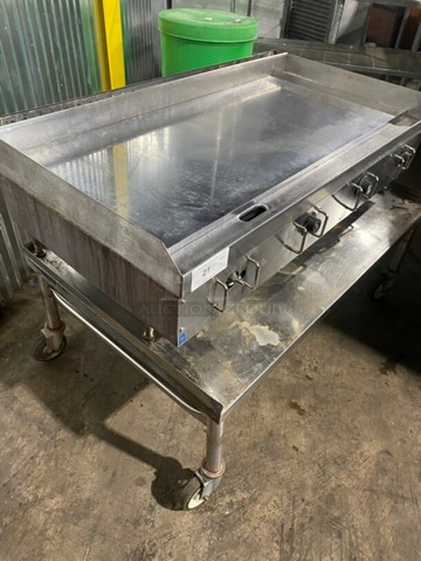 Vulcan Stainless Steel Commercial Natural Gas Powered Mirror Shine Flat Top Griddle! With Back & Side Splashes! On Equipment Stand! On Casters! - Image 5 of 11