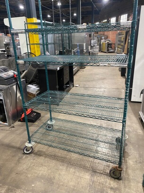 Metro Green Poly Coated 4 Tier Shelf! On Casters! BUYER MUST DISMANTLE! PCI CANNOT DISMANTLE FOR SHIPPING! PLEASE CONSIDER FREIGHT CHARGES! - Image 2 of 7
