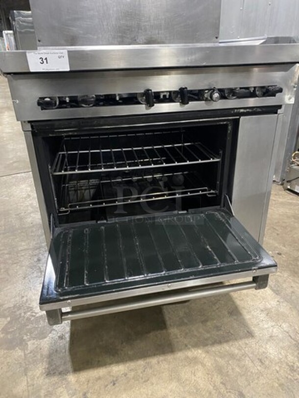 US Range Commercial Natural Gas Powered 6 Burner Stove! With Raised Back Splash! With Oven Underneath! All Stainless Steel! On Legs! - Image 7 of 10