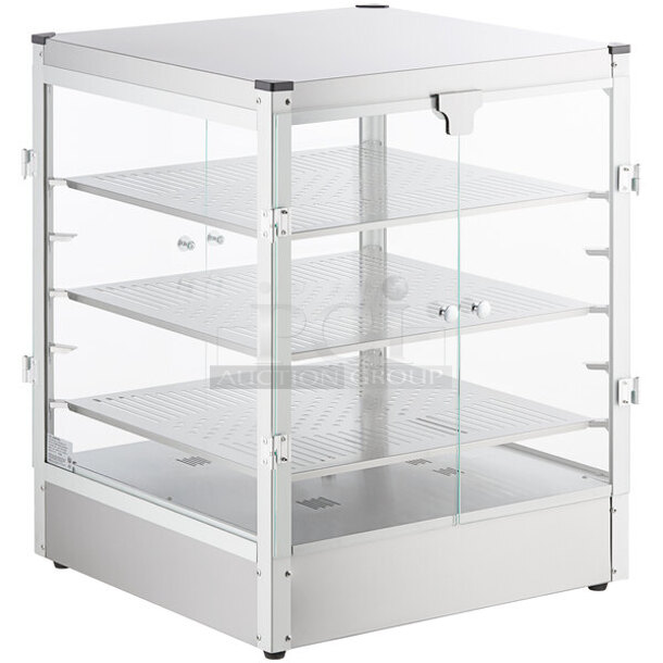 BRAND NEW SCRATCH AND DENT! Carnival King 382HPW18D2S Stainless Steel Commercial Countertop Heated Warming Cabinet Merchandiser. Stock Picture Used as Gallery Picture. 120 Volts, 1 Phase. Tested and Working! - Image 1 of 9