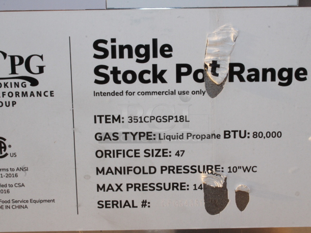 BRAND NEW SCRATCH & DENT! Cooking Performance Group CPG-SP-18-L Liquid Propane Stock Pot Range - 80,000 BTU - Image 9 of 9