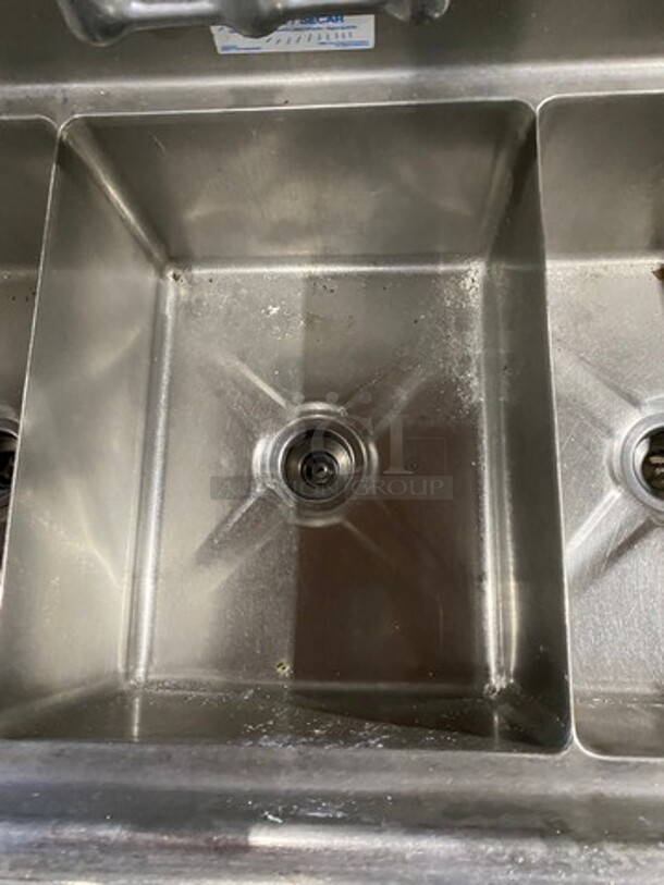 Commercial 3 Compartment Dish Washing Sink! With Dual Side Drain Board! With Back Splash! With Handles! All Stainless Steel! - Image 6 of 8