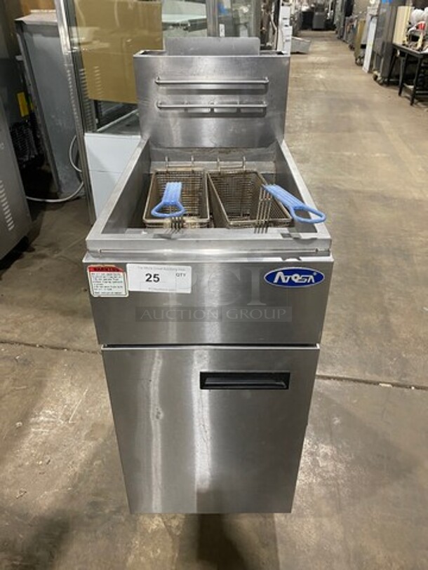 Atosa Commercial Natural Gas Powered Deep Fat Fryer! With 2 Metal Frying Baskets! All Stainless Steel! On Legs! - Image 1 of 8