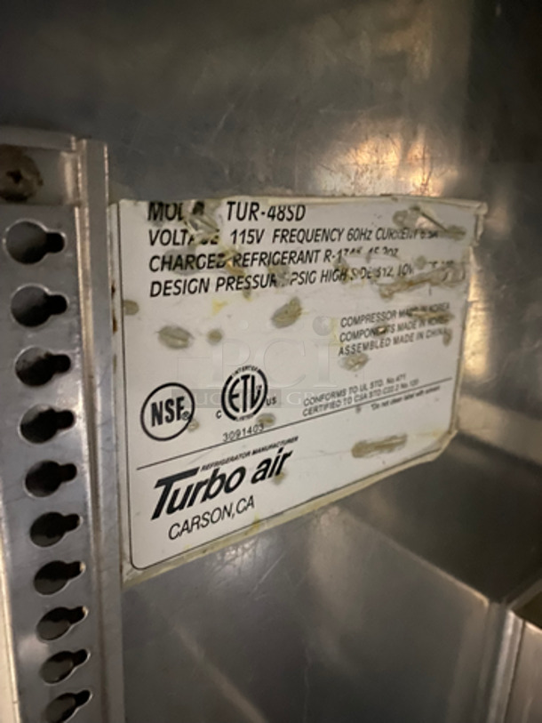 Turbo Air Commercial 2 Door Lowboy/Worktop Cooler! All Stainless Steel! On Casters! Model: TUR48SD 115V 60HZ - Image 7 of 8