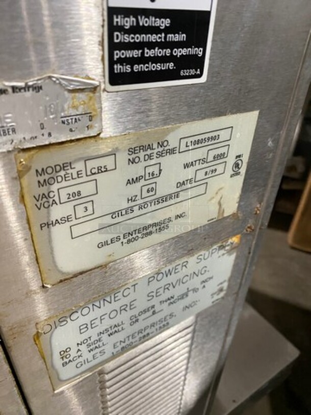 Giles Commercial Electric Powered Countertop Rotisserie Oven Machine! With View Through Front And Back Access Doors! Stainless Steel! Model: CR5 SN: L108059903 208V 60HZ 3 Phase - Image 6 of 8