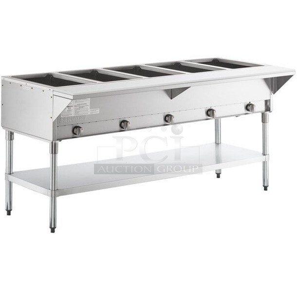 BRAND NEW SCRATCH & DENT! ServIt GST-5WE-NG Five Pan Open Well Natural Gas Steam Table with Undershelf - 17,500 BTU 71-1/8x30-3/16x34 - Image 1 of 3