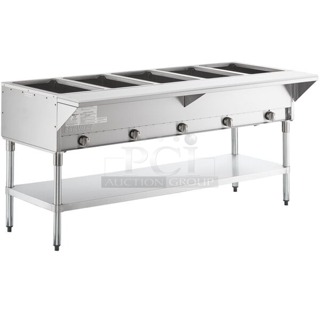BRAND NEW SCRATCH & DENT! ServIt GST-5WE-NG Five Pan Open Well Natural Gas Steam Table with Undershelf - 17,500 BTU 71-1/8x30-3/16x34