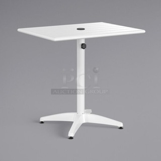 BRAND NEW SCRATCH & DENT! Lancaster Table & Seating 427CAU2432WH 24" x 32" White Powder-Coated Aluminum Dining Height Outdoor Table with Umbrella Hole 24x32x30  