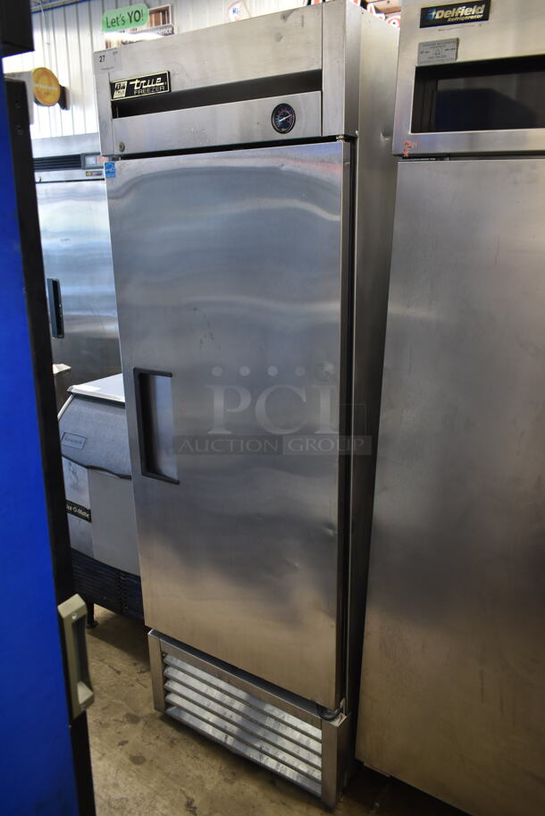 2012 True T-23F ENERGY STAR Stainless Steel Commercial Single Door Reach In Freezer w/ Poly Coated Racks. 115 Volts, 1 Phase. Tested and Powers On But Does Not Get Cold