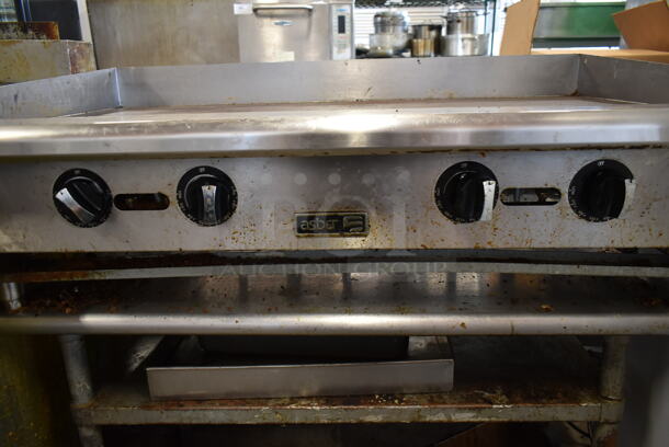 Asber Stainless Steel Commercial Countertop Gas Powered Flat Top Griddle w/ Stainless Steel Equipment Stand on Commercial Casters. - Image 3 of 6