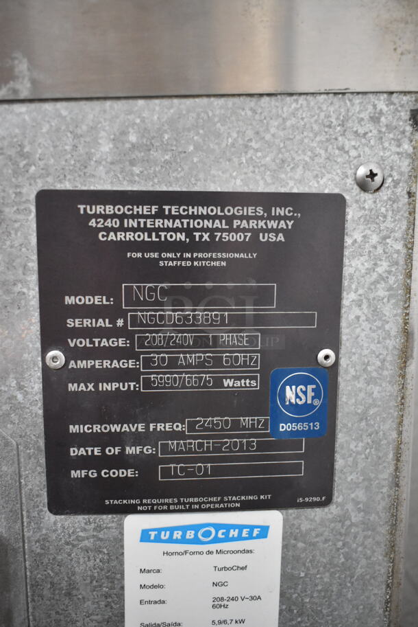 Turbochef NGC Stainless Steel Commercial Countertop Electric Powered Rapid Cook Oven. 208/240 Volts, 1 Phase.  - Image 5 of 5