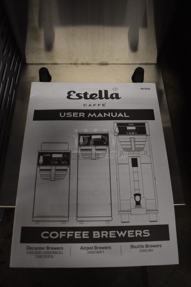BRAND NEW IN BOX! Estella Caffe AIS0DAF ECSB-1 Stainless Steel Commercial Countertop Automatic Single Shuttle Coffee Maker w/ Digital Display, Hot Water Dispenser, Metal Brew Basket, Poly Brew Basket and Poly Pitcher. 120 Volts, 1 Phase. 10x24x31. Tested and Working! - Image 6 of 7