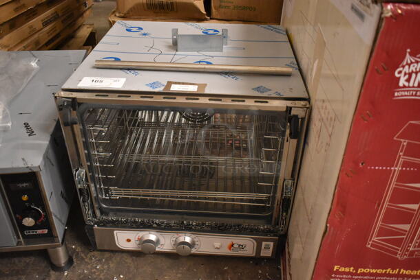 BRAND NEW SCRATCH AND DENT! Cooking Performance Group CPG 351COHT4M Stainless Steel Commercial Electric Thermostatic Countertop 4 Tray Half Size Convection Oven with Steam Injection. See Pictures For Broken Glass Door. 208-240 Volts, 1 Phase. 