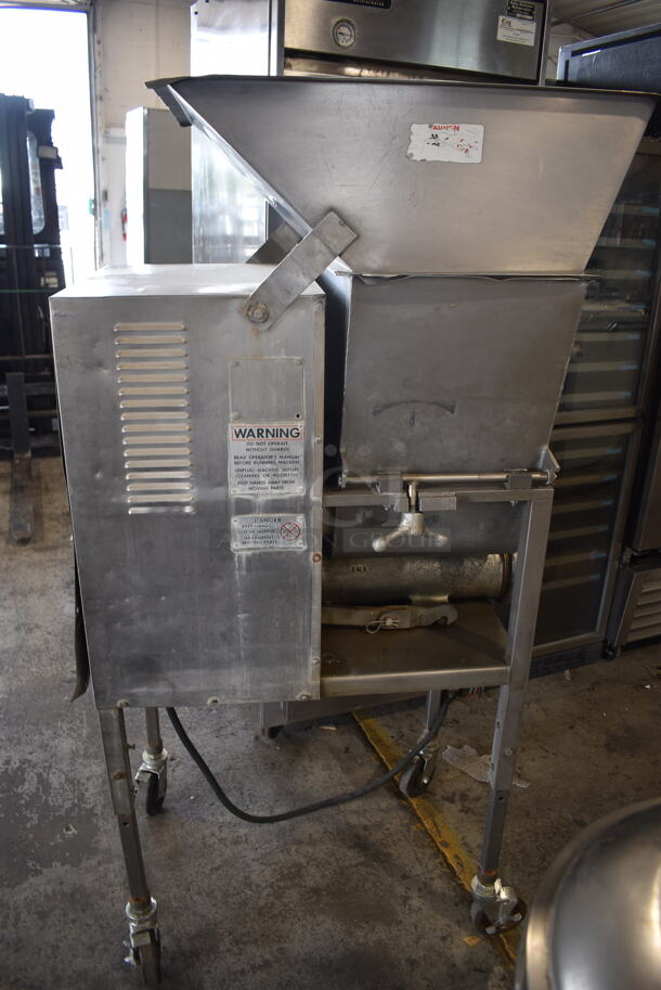 Hollymatic 190 Stainless Steel Commercial Floor Style Meat Grinder on Commercial Casters. 230 Volts.  - Image 6 of 11