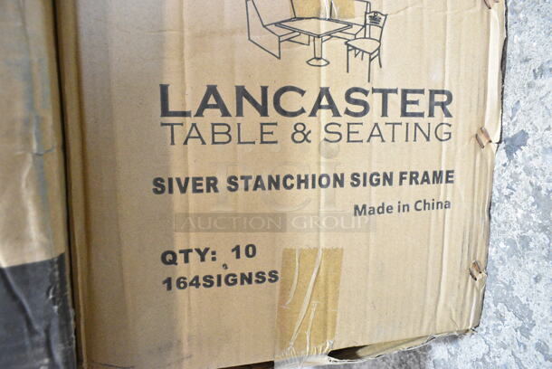 Lot of 10 BRAND NEW SCRATCH AND DENT! Lancaster Table & Seating 164SIGNSS 8 1/2" x 11" Silver Removable Steel Stanchion Vertical Sign Frame - Image 3 of 3