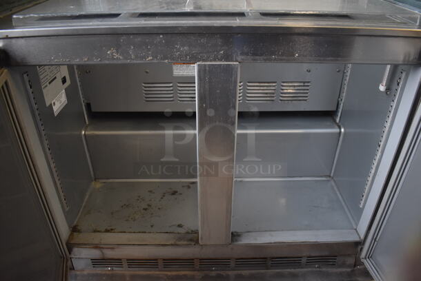Stainless Steel Commercial Portable Shaved Ice Prep Station Stand w/ Beverage Air UCF20 Single Door Undercounter Freezer, Beverage Air UCR34Y 2 Door Cooler w/ Glass Top Case and Sneeze Guard on Commercial Casters. 208-250 Volts, 1 Phase. 85x30x73 - Image 8 of 12