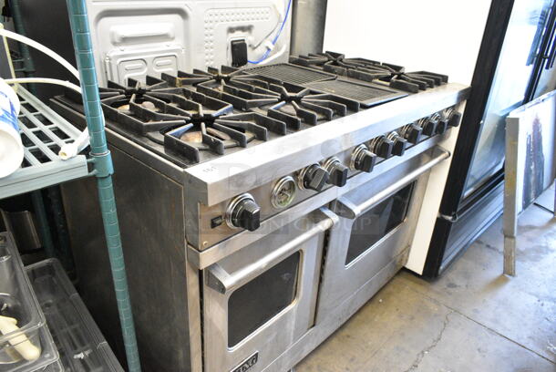Viking Stainless Steel Natural Gas Powered 6 Burner Range w/ Charbroiler and 2 Ovens.  - Image 9 of 11