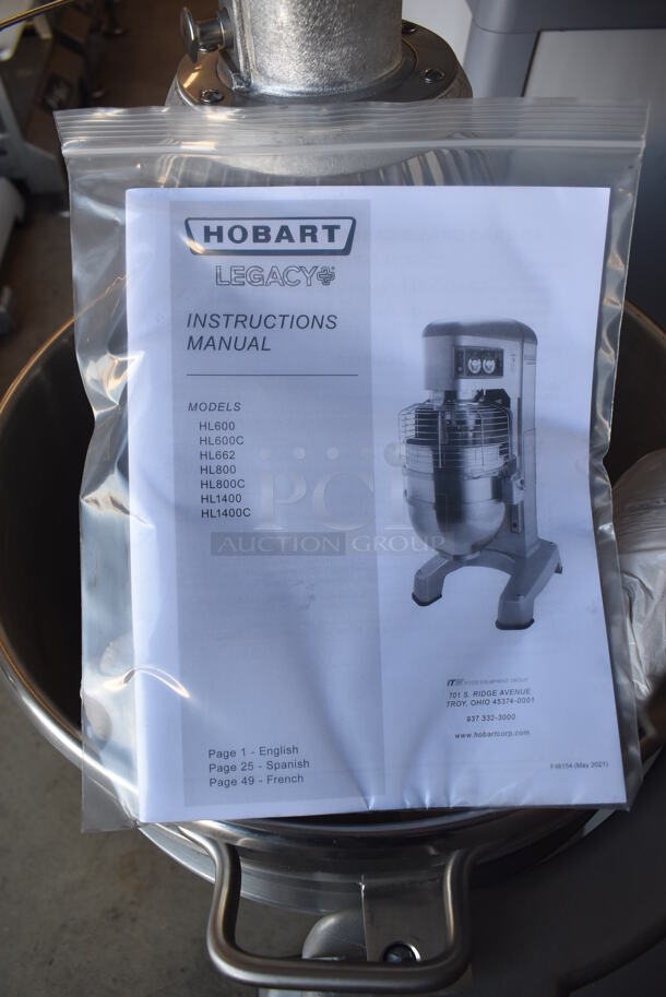 BRAND NEW SCRATCH AND DENT! Hobart Legacy HL600 Metal Commercial Floor Style 60 Quart Planetary Dough Mixer w/ Stainless Steel Mixing Bowl, Bowl Guard, Whisk, Dough Hook and Paddle Attachments. 200-240 Volts, 1/3 Phase. 28x40x64 - Image 11 of 12