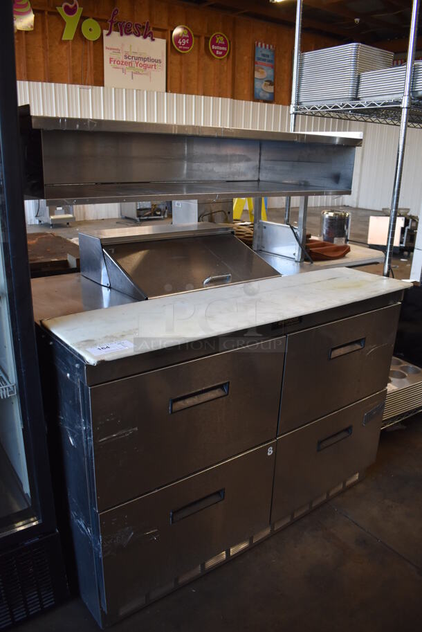 Delfield Stainless Steel Commercial Sandwich Salad Prep Table Bain Marie Mega Top w/ 4 Drawers and Over Shelf on Commercial Casters. 48x33x55. Tested and Working!