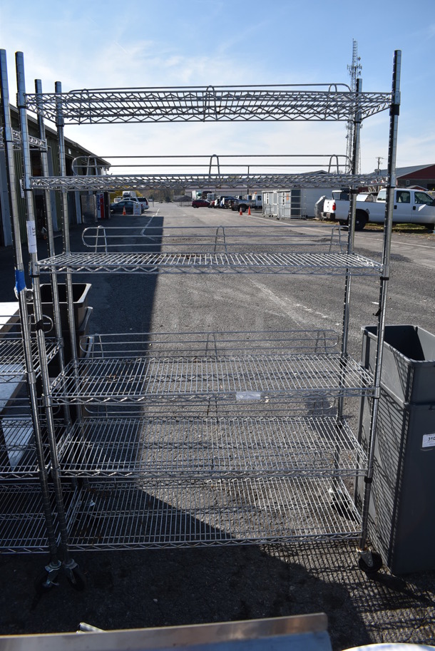 Chrome Finish 6 Tier Wire Shelving Unit on Commercial Casters. BUYER MUST DISMANTLE. PCI CANNOT DISMANTLE FOR SHIPPING. PLEASE CONSIDER FREIGHT CHARGES. 48x19x76.5 - Image 1 of 4